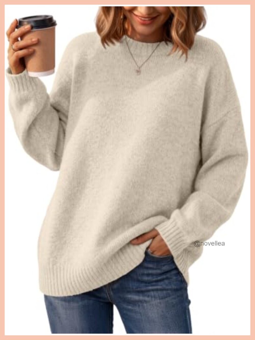 Oversized Crewneck Pullover Sweater Fuzzy Knit Cozy Fall Winter